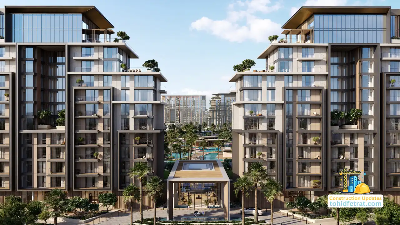 Modern Meraas residential development with luxury low rise buildings and landscaped amenities during Meraas Construction Updates in Dubai Presented by Tohid Fetrat