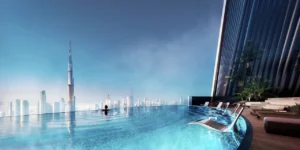 Mercedes-Benz Places by Binghatti infinity pool with panoramic Burj Khalifa and Downtown Dubai skyline views in Dubai - Presented by Tohid Fetrat