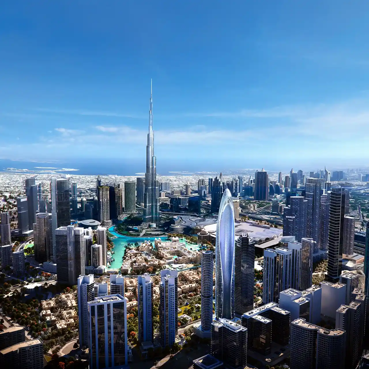 Mercedes-Benz Places by Binghatti tower overlooking Downtown Dubai skyline with Burj Khalifa and waterfront views in Dubai - Presented by Tohid Fetrat