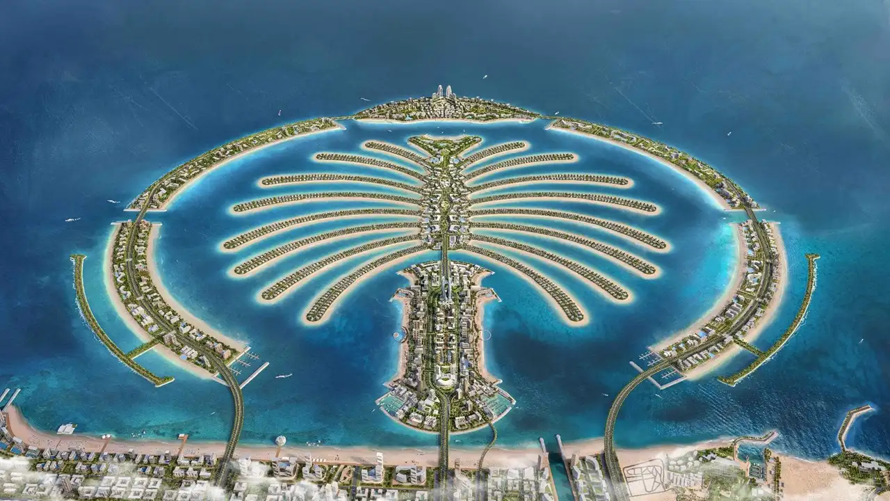 Nakheel Properties for Sale in Dubai featuring iconic island masterplan with waterfront villas and luxury coastal development aerial view Presented by Tohid Fetrat