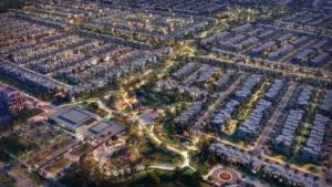 NARA at The Valley by Emaar aerial master community view with landscaped amenities in Dubai - Presented by Tohid Fetrat