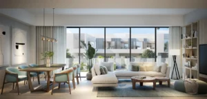 NARA at The Valley by Emaar contemporary living and dining area interior in Dubai - Presented by Tohid Fetrat