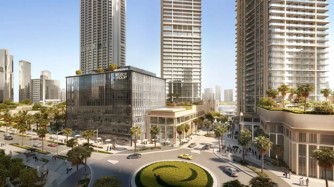 Peninsula Four The Plaza construction update June 2023 showing mixed use towers and landscaped streetscape in Business Bay Dubai Presented by Tohid Fetrat