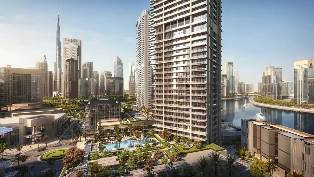 Peninsula Four The Plaza by Select Group waterfront residential tower with Burj Khalifa skyline views in Business Bay Dubai Presented by Tohid Fetrat