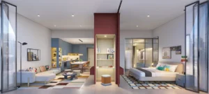 Rove Home Downtown Dubai by IRTH Development 1 bedroom residence with open plan living area bedroom and contemporary interior design in Dubai Presented by Tohid Fetrat
