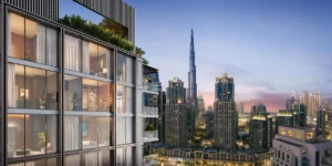 Rove Home Downtown Dubai by IRTH Development residence with floor to ceiling windows overlooking the Burj Khalifa skyline in Dubai Presented by Tohid Fetrat