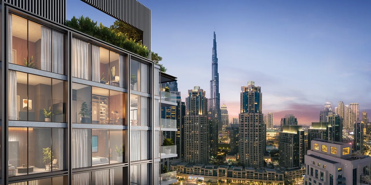 Rove Home Downtown Dubai by IRTH Development residence with floor to ceiling windows overlooking the Burj Khalifa skyline in Dubai Presented by Tohid Fetrat