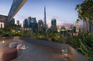 Rove Home Downtown Dubai by IRTH Development sky terrace with Burj Khalifa views and landscaped outdoor seating in Dubai Presented by Tohid Fetrat