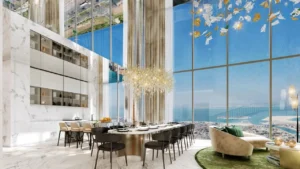 Safa One by DAMAC in Safa Park luxury dining and living area with panoramic Gulf views in Dubai - Presented by Tohid Fetrat