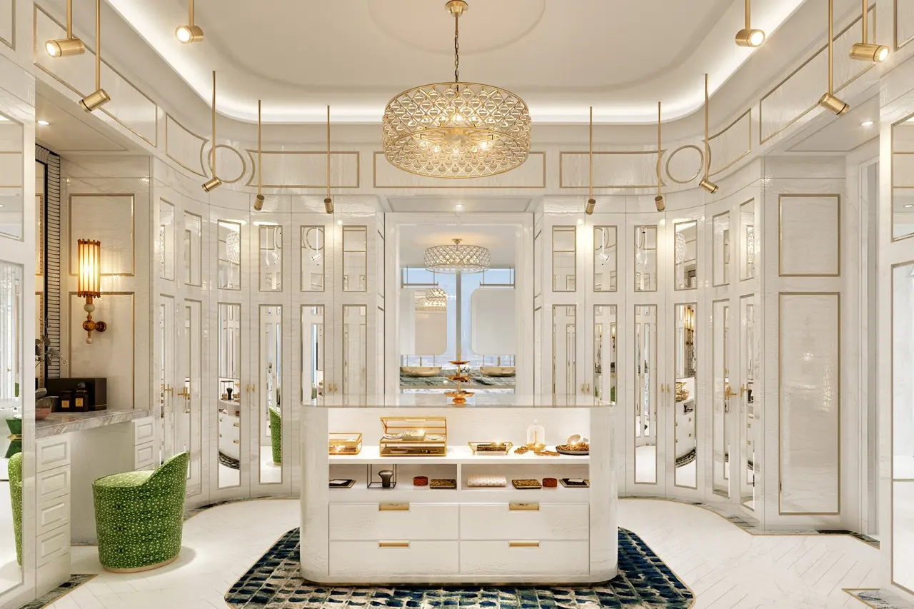 Safa One by DAMAC in Safa Park luxury walk in closet with designer lighting and elegant interior finishes in Dubai - Presented by Tohid Fetrat