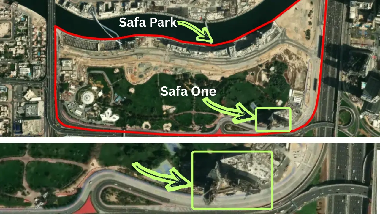 Safa One by DAMAC location within Safa Park community beside Sheikh Zayed Road in Dubai - Presented by Tohid Fetrat