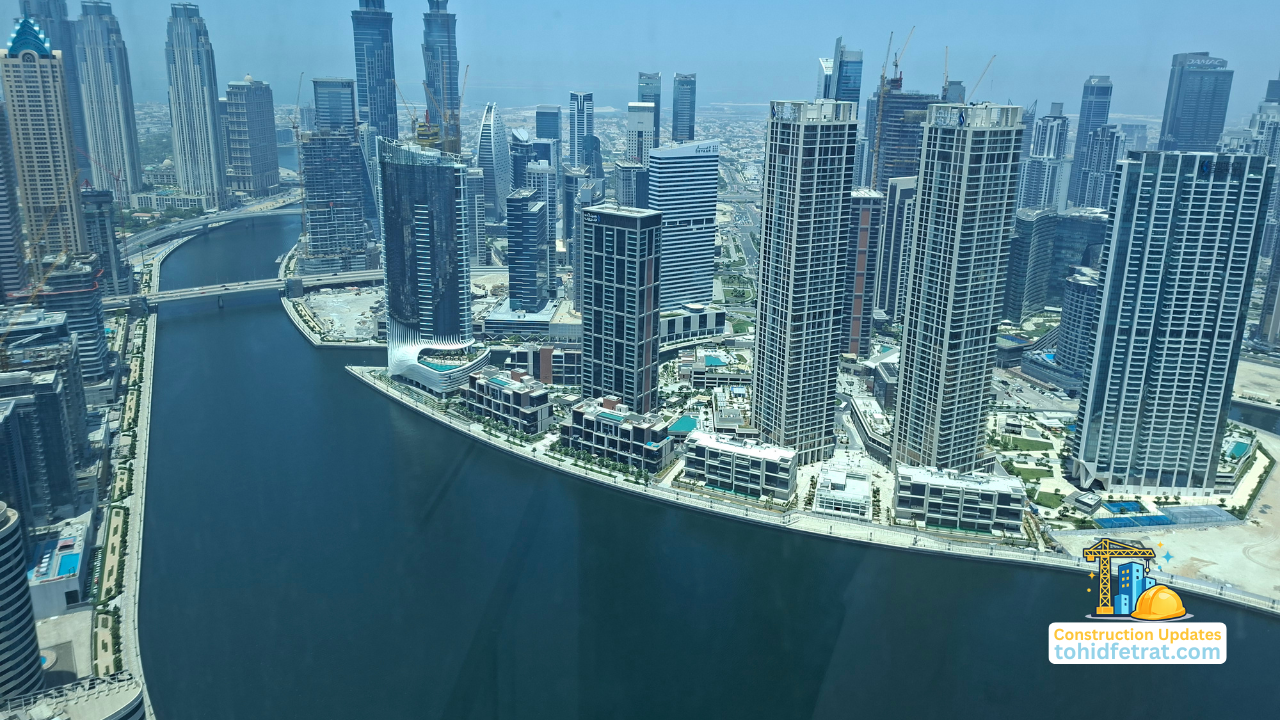 Waterfront high rise towers and canal side urban development during Select Group Construction Updates in Dubai Captured by Tohid Fetrat