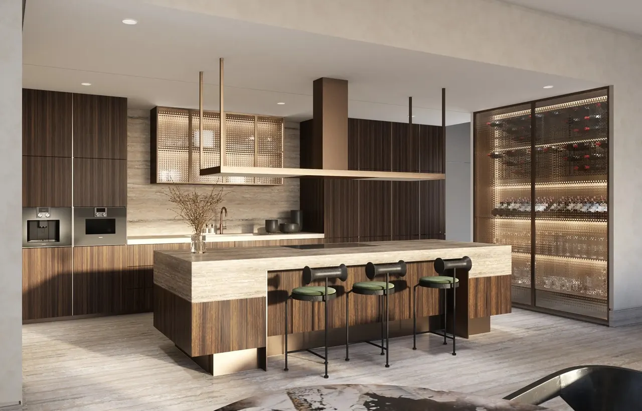 Six Senses Residences The Palm by Select Group luxury kitchen interior with marble island in Dubai - Presented by Tohid Fetrat