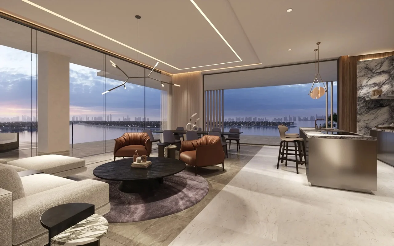 Six Senses Residences The Palm by Select Group luxury living and kitchen interior with waterfront views in Dubai - Presented by Tohid Fetrat