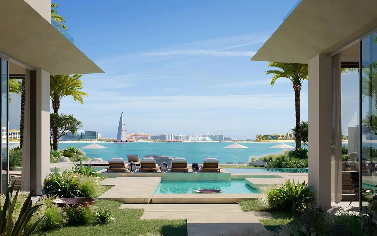 Six Senses Residences The Palm by Select Group private pool terrace with waterfront views in Dubai - Presented by Tohid Fetrat