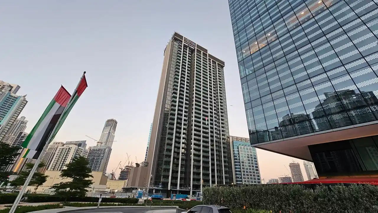 The Edge by Select Group construction update in Business Bay Dubai featuring modern high rise tower progress Presented by Tohid Fetrat