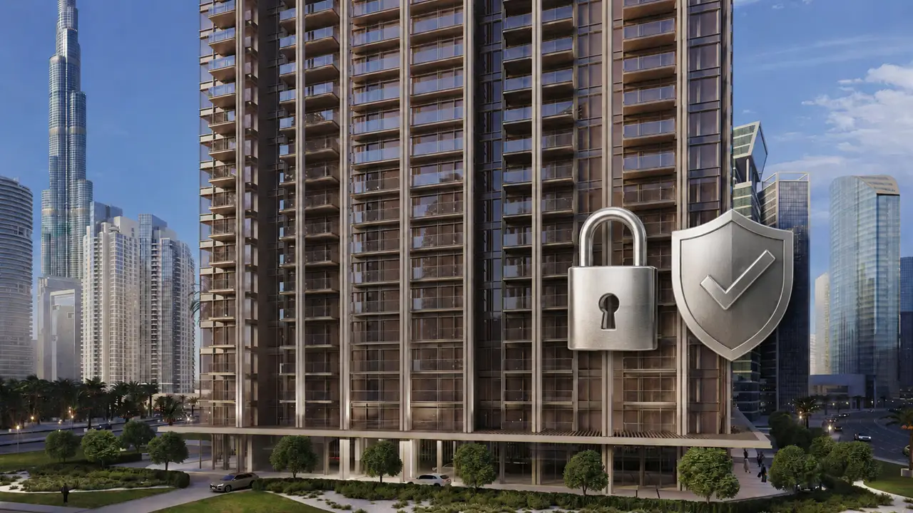 The Edge by Select Group escrow account security in Business Bay Dubai with protection shield and secure property investment concept Presented by Tohid Fetrat