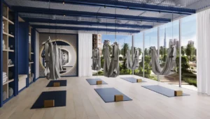 The Edge by Select Group yoga and wellness studio with Dubai skyline view - Presented by Tohid Fetrat