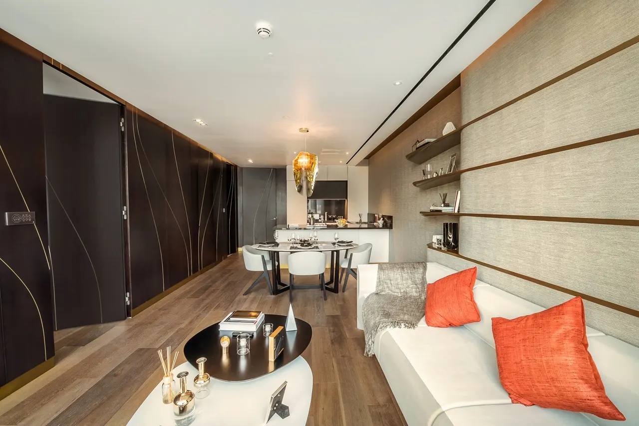 The Opus Residences by OMNIYAT luxury 1 bedroom living and dining area interior in Dubai - Presented by Tohid Fetrat