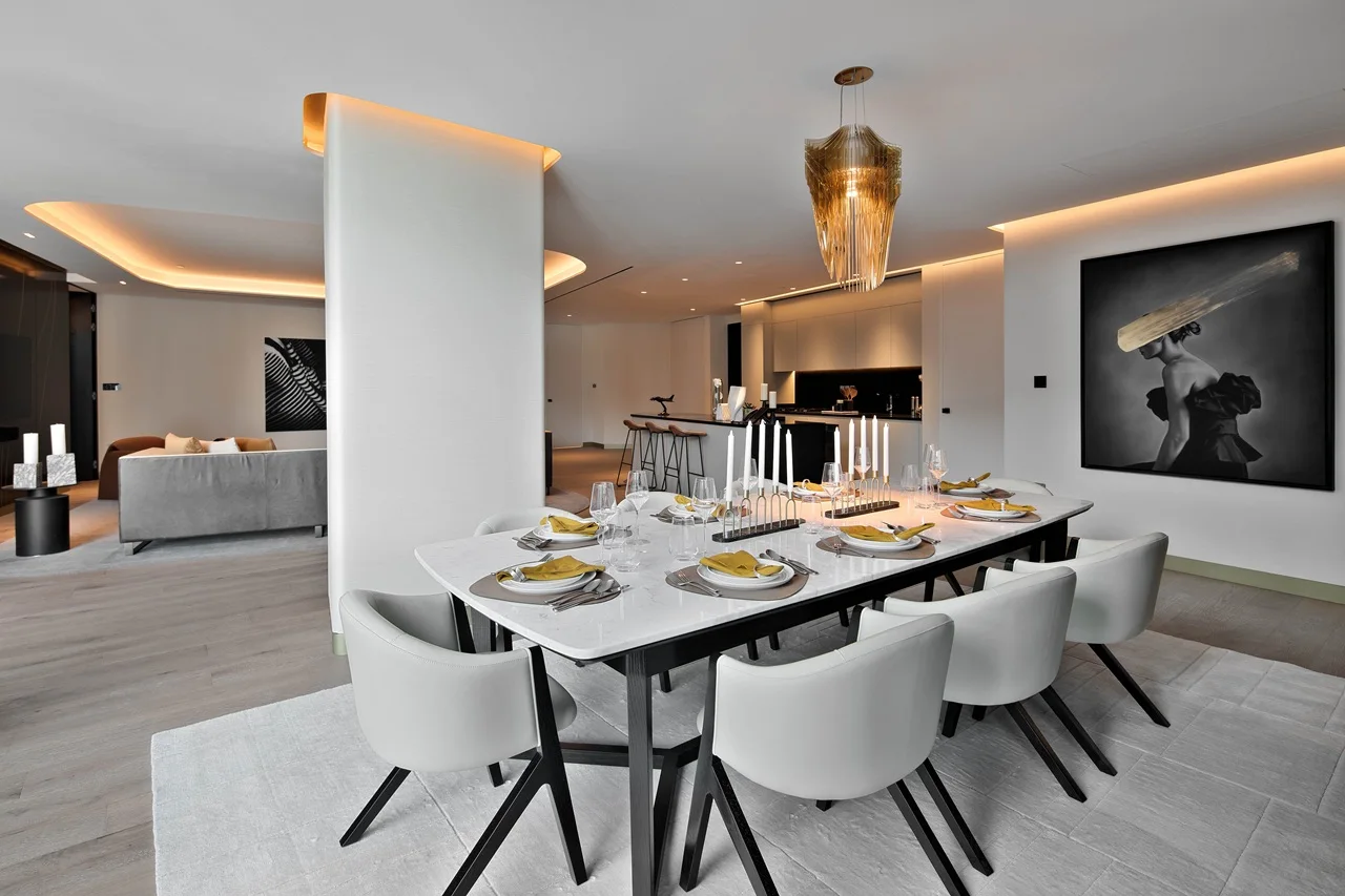 The Opus Residences by OMNIYAT luxury 2 bedroom dining area interior in Dubai - Presented by Tohid Fetrat