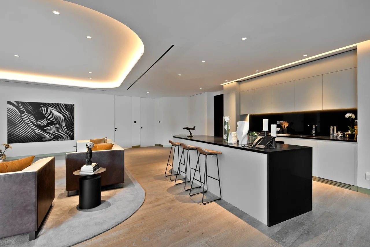 The Opus Residences by OMNIYAT luxury 2 bedroom open kitchen and living area interior in Dubai - Presented by Tohid Fetrat