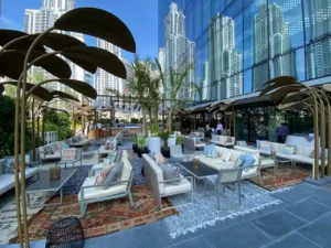 The Opus Residences by OMNIYAT Deseo Rooftop Lounge outdoor seating area in Dubai - Presented by Tohid Fetrat