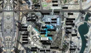 The St. Regis Residences Downtown Dubai by Emaar location map highlighting its position within Downtown Dubai near Burj Khalifa, Dubai Mall, and Dubai Opera in Dubai - Presented by Tohid Fetrat