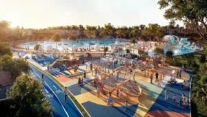 Tilal Binghatti Phase 1 by Binghatti family park with playground cycling track and lagoon beach area in Dubai - Presented by Tohid Fetrat