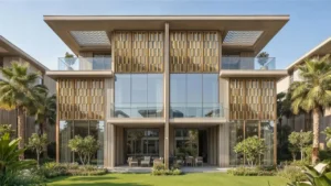 Tilal Binghatti Villas & Mansions by Binghatti grand mansion facade with floor to ceiling glazing and luxury architectural design in Dubai - Presented by Tohid Fetrat