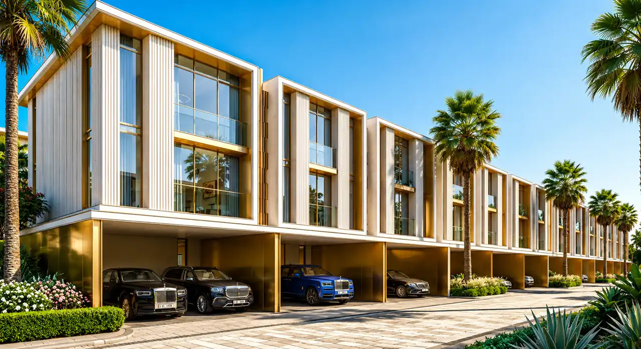 Tilal Binghatti Villas & Mansions by Binghatti modern villa facades with palm lined streets and luxury residential architecture in Dubai - Presented by Tohid Fetrat