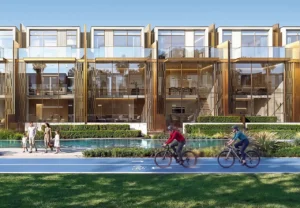 Tilal Binghatti Villas & Mansions by Binghatti contemporary waterfront villa facades with cycling track and landscaped surroundings in Dubai - Presented by Tohid Fetrat