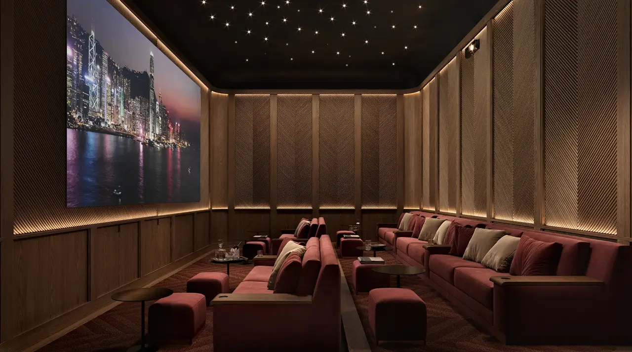 VELA Dorchester Collection by Omniyat private cinema lounge with luxury seating and ambient lighting in Dubai - Presented by Tohid Fetrat