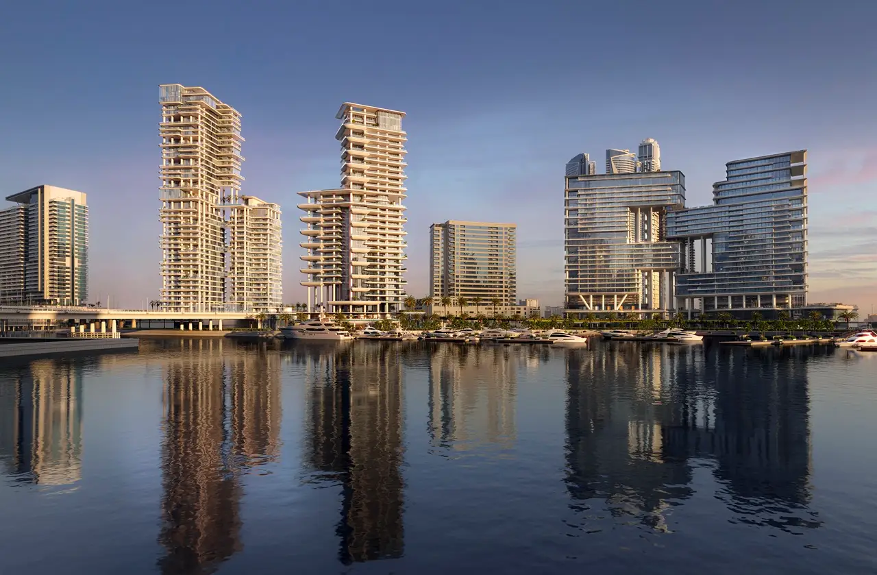 VELA Dorchester Collection by Omniyat waterfront towers overlooking Dubai Water Canal and luxury marina in Dubai - Presented by Tohid Fetrat