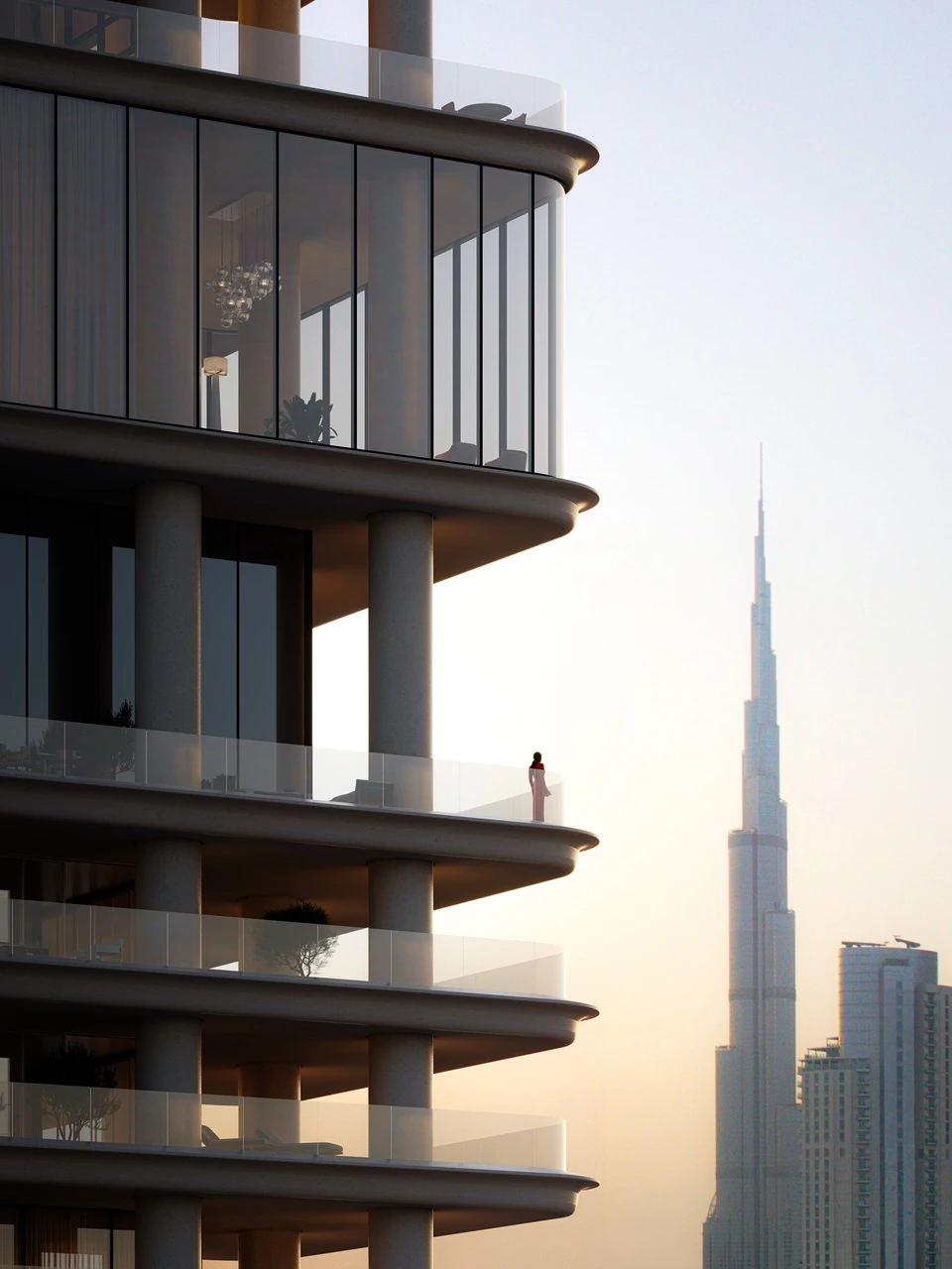 VELA Viento Dorchester Collection by Omniyat luxury residence balcony with Burj Khalifa view in Dubai - Presented by Tohid Fetrat