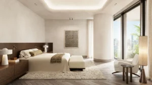 VELA Viento Dorchester Collection by Omniyat luxury master bedroom with elegant contemporary interiors in Dubai - Presented by Tohid Fetrat