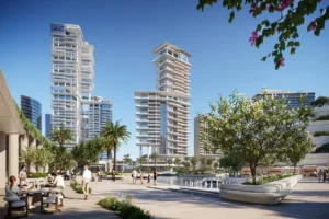 VELA Viento Dorchester Collection by Omniyat waterfront residential towers and landscaped community promenade in Dubai - Presented by Tohid Fetrat