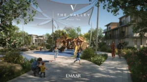 Velora 2 at The Valley by Emaar shaded children's playground with landscaped walkways and family spaces in Dubai - Presented by Tohid Fetrat