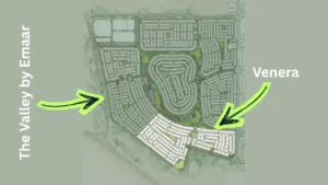 Venera at The Valley by Emaar location within The Valley master community map in Dubai - Presented by Tohid Fetrat