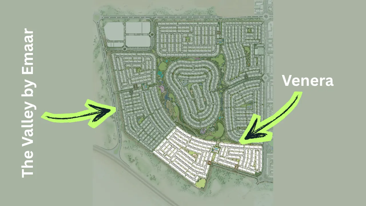 Venera at The Valley by Emaar location within The Valley master community map in Dubai - Presented by Tohid Fetrat