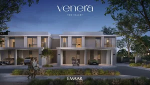 Venera at The Valley by Emaar modern townhouse community with evening lighting and landscaped surroundings in Dubai - Presented by Tohid Fetrat