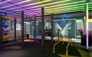 Volta by DAMAC in Downtown Dubai fitness training zone with strength equipment and neon inspired gym design in Dubai - Presented by Tohid Fetrat