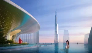 Volta by DAMAC in Downtown Dubai infinity pool with Burj Khalifa skyline views in Dubai - Presented by Tohid Fetrat