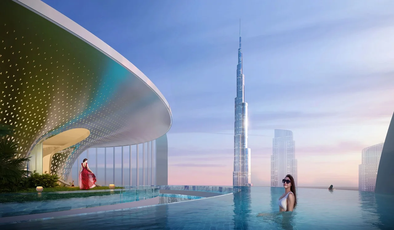 Volta by DAMAC in Downtown Dubai infinity pool with Burj Khalifa skyline views in Dubai - Presented by Tohid Fetrat