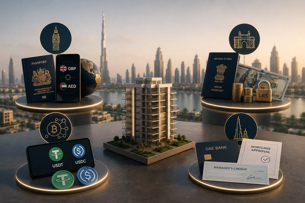 Different payment methods for off plan property purchases in Dubai including bank transfer crypto mortgage and manager cheque options Presented by Tohid Fetrat