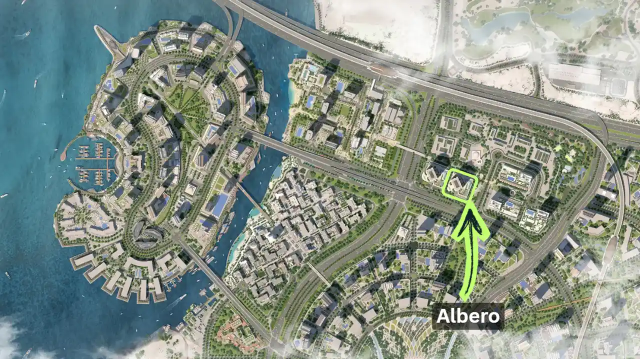 Albero at Dubai Creek Harbour by Emaar Properties location map highlighting the project position within Dubai Creek Harbour waterfront community in Dubai Presented by Tohid Fetrat