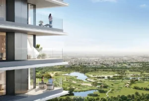 Altan at Dubai Creek Harbour by Emaar Properties apartment balcony overlooking landscaped waterfront green spaces and panoramic views in Dubai - Presented by Tohid Fetrat
