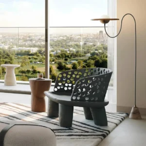 Altan at Dubai Creek Harbour by Emaar Properties interior seating area with floor to ceiling windows overlooking landscaped green views in Dubai - Presented by Tohid Fetrat