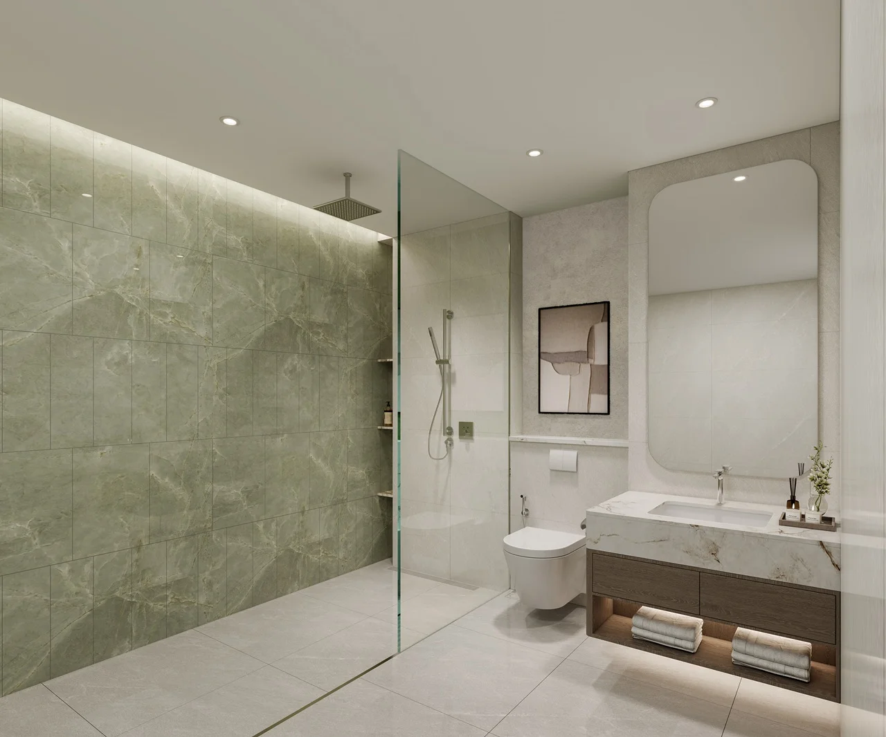 Arancia at The Yards by Beyond Developments 2 bedroom apartment bathroom with walk in shower and contemporary finishes in Dubai - Presented by Tohid Fetrat