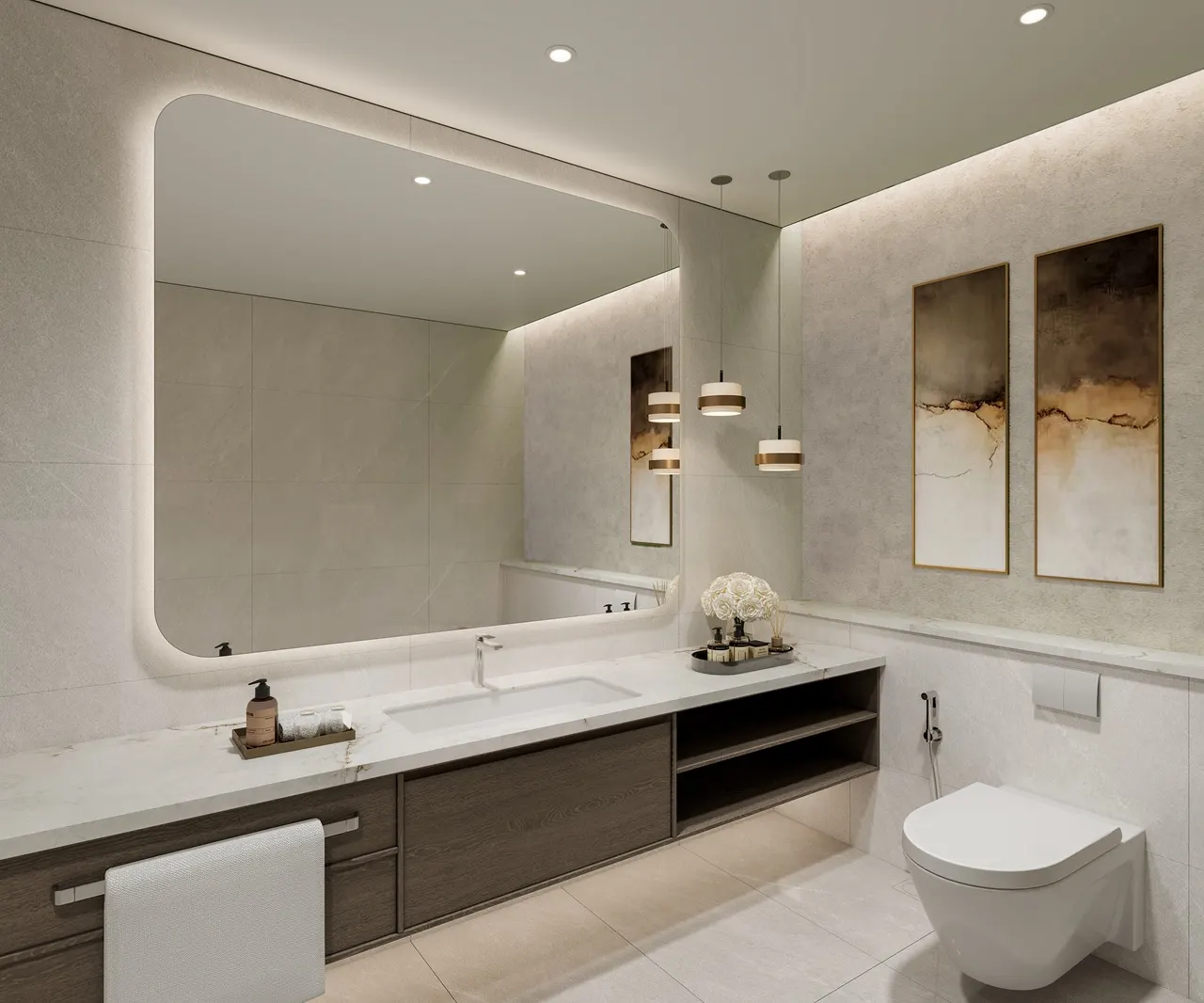 Arancia at The Yards by Beyond Developments 2 bedroom powder room with contemporary vanity and elegant finishes in Dubai - Presented by Tohid Fetrat