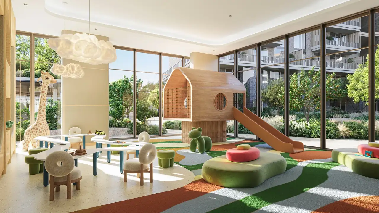 Arancia at The Yards by Beyond Developments indoor kids playroom with creative play areas and garden views in Dubai - Presented by Tohid Fetrat